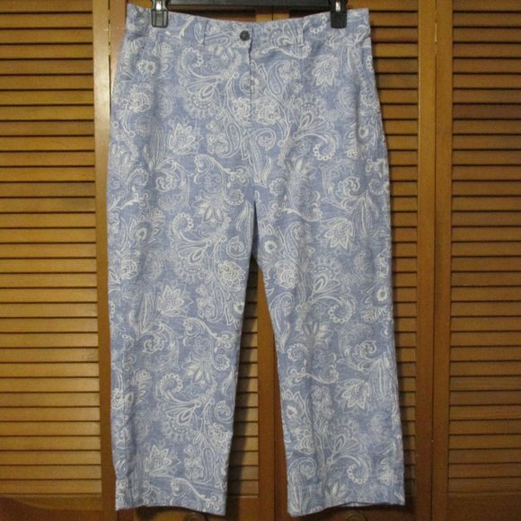 Talbots pants linen/cotton cropped wide leg, light blue & white size 14 - Picture 1 of 10